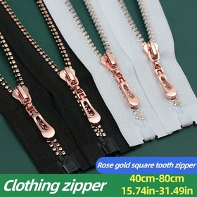 Resim 1 adet Şık Gül Altın Kaplama Reçine Fermuar, 39.98-79.98cm - Giysi ve Ceketler için Kare & Yuvarlak Diş Tasarımı, Siyah/Beyaz Renklerde Mevcut - Şık Dış Giyim için Dayanıklı Tek Uçlu Çekme 