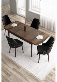 Resim Canisa Tia Serisi 80x132 Açılabilir Mdf Mutfak Masası Takımı Barok Desen Masa 4 Siyah Sandalye Masa Barok Ahşap Desen Sandalye Siyah 