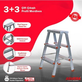 Resim Yakut Serisi 3+3 Basamaklı Çift Çıkışlı Galvanizli Profil Merdiven Ev, Bahçe, İşyeri İçin Uygun 