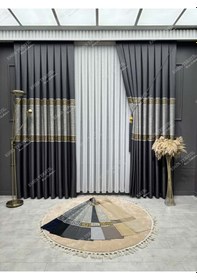 Resim Pallas Desen Lüks Gri Pano Fon Perde Gold Detaylı Sık Pile Tek Kanat Fiyatı Gri - Gold 