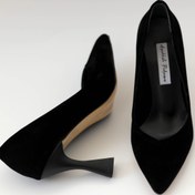 Resim Ayakkabı Podyumum "stiletto" Siyah Süet - Orta Boy Kadeh Topuk, V Ağız Parmak Dekolteli Kadın Ayakkabısı 