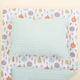 Resim Alt Açma Matı ve Yastık - Çift Taraflı - Turkuaz Örgü - Yeşil Balkabağı 