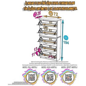 Resim Modilayn Verve Asma Kapı Önü 72x194x26 Cm Lik 3 Düşer Kapak 10 Göz Bölmeli Ayakkabılık Beyaz - Cordoba 