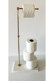 Resim bemdesign Kuvars Mermer Tuvalet Kağıdı Standı Gold (25X15 CM H: 60CM) 