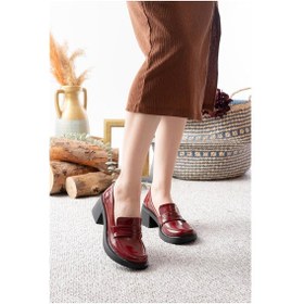 Resim Kadın Victorya Bordo Rugan 6 Cm Topuklu Lofer Ayakkabı Bordo 