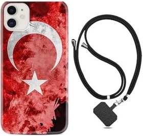 Resim kilifland Apple Iphone 12 ile Uyumlu Kılıf Desenli Silikon Boyun Askılı Şanlı Türk Bayrağı 3 1395 
