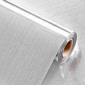 Resim Paslanmaz Çelikli Kendinden Yapışkanlı Buzdolabı Duvar Kağıdı Sıçrama Koruyucu Vinil Sarma Metal Dokunuşlu Kağıt, Bulaşık Makinesi, Garaj Tezgahı ve Çalışma Üstü için Uygun - Fırçalanmış Gümüş Metallik Duvar Kağıdı Her Mevsim Kullanımına Uygun 