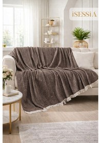 Resim Miora Zigzak Desenli Bohem Koltuk Örtüsü Tekli & Üçlü Koltuk 200 X 230 Cm Kahverengi 