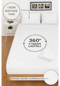 Resim Mirava Premium %100 Pamuk Penye Lastikli Çift Kişilik Çarşaf Takımı 2 Yastık Kılıfı Dahil Beyaz 180x200cm Beyaz 