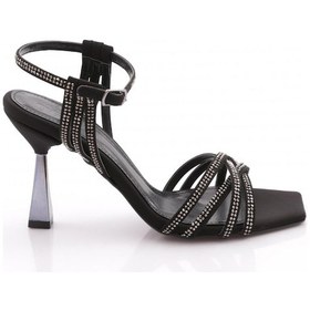 Resim Dgn 11005 Kadın Bilekten Bağlama Topuklu Ayakkabi Siyah Nubuk 