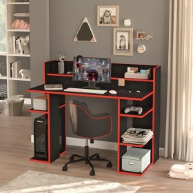 Resim L'occi Concept Walter Oyuncu Masası Gaming Çalışma Masası Siyah-Kırmızı Wr1-Bk 