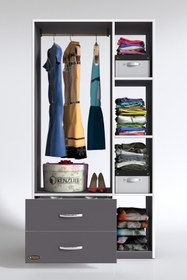 Resim Kenzlife Giysi Dolabı Hülagü 175*90*40 Gri Gardırop 2 Çekmeceli 