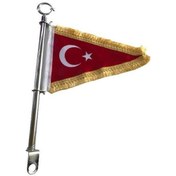 Resim Motosiklet Üçgen Bayrak Gold Direkli Makam Bayrağı 