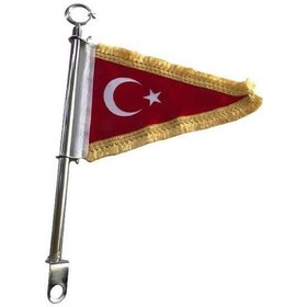 Resim Motosiklet Üçgen Bayrak Gold Direkli Makam Bayrağı 