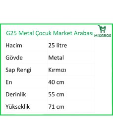 Resim G25 Metal Çocuk Market Alışveriş Arabası 25 Litre 