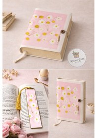Resim Kitap Kılıfı Ve Metal Kitap Ayracı Seti Pembe Papatya 