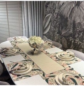 Resim Keten 6 Lı Iraz Desen 6 Amerikan Servis & 1 Runner 6 Peçete Çok Renkli 