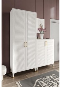 Resim Panjurlu Metal Kulp Ask4190 Ayakkabılık Portmanto Vestiyer Beyaz Gold Beyaz - Gold 