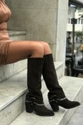 Resim trendytopuk Kahve Hakiki Süet Western Çizme - Alannah 