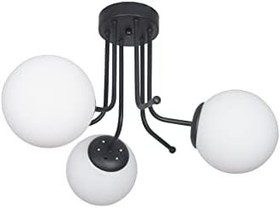 Resim Fer Avize Daisy Lüks Modern Tasarım Plafonyer Siyah Renk Beyaz Camlı Salon - Mutfak - Yatak Odası 3 lü Avize 