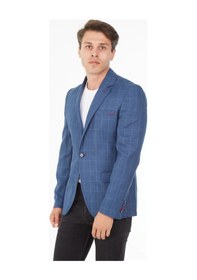 Resim Sposo 5111 Dar Kalıp Kareli İndigo Erkek Blazer Ceket İndigo 