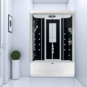 Resim Duvardan Duvara Küvetli Buharlı | Jakuzili | Masajlı Compact Duşakabin | Mod - 90x160 / Siyah/Beyaz / Küvetli 
