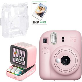 Resim Fujifilm Instax Mini 12 Pembe Fotoğraf Makinesi 10'lu Film Şeffaf Kılıf ve Divoom Ditoo Pro Pembe Uy 