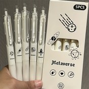 Resim 5 adet 5 adet 1 Beyaz Rulo Jel Kalem Seti, Yaratıcı Meta-Verse Tema Desenleri, Kalem Uçları 0.5Mm, Siyah Mürekkep, Basit Tasarım, Dokunmatik Jel Kalemler, Hızlı Kuruma ve Pürüzsüz Yazma, Öğrenci Sınavları, Okul Ofis Kırtasiye Hediyeleri için Uygun 