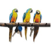Resim CajuArt Dal Üstünde Üç Renkli Papağan Anahtarlık Hol Duvar Askılık Süs Diğer 