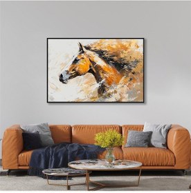 Resim Yağlı Boya Dokulu Tablo Kahverengi At Siyah Çerçeveli U04011-178925 