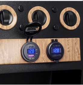 Resim 60w Pd Tip C/qc 3.0 Usb Şarj Cihazı Düğmeli Anahtar Led Voltmetre Mavi Hat 