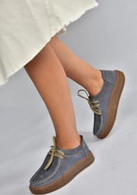 Resim V999646401 Mavi Hakiki Deri Nubuk Kadın Ayakkabı Mavi-nubuk 