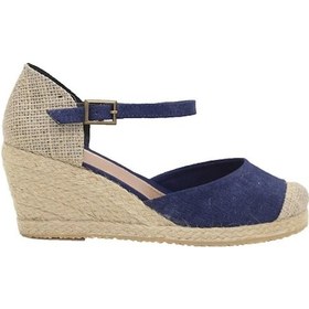 Resim Burnu Hasır Dolgu Topuk Lacivert Bayan Keten Hasır Espadril Lacivert 