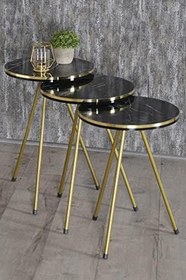 Resim GOLDFALEZ Zigon Sehpa Ve Orta Sehpa Elips Set Çift Gold Bendir Metal 