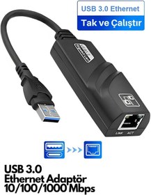 Resim Usb 3.0 To Ethernet Adaptör 10-100-1000 Mbps Lan Dönüştürücü Laptop Ve Pc İçin Yüksek Hızlı Rj45 Ağ Bağlantı Adaptörü 