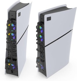 Resim Hobimtek PS5 Slim Uyumlu Soğutucu Led Işıklı Sessiz Fan 4000RPM USB 3.0 Radyatör Isı Emici Üç fanlı SİYAH 
