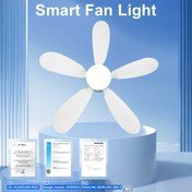 Resim 20.5 İnç (52Cm) LED Akıllı Tavan Fanı Uzaktan Kumanda ile, 5 Bıçaklı Tavan Fanı, E26/E27 Soket Kurulumu, Ayarlanabilir Parlaklık 3000K-6500K, 3 Hız, Zamanlayıcı, Hafıza Fonksiyonu, Yatak Odası, Garaj, Oturma Odası için İdeal - Beyaz Bıçak, Dört Mevsim Kullanımı, İki-İki Fan ve Işık Sistemi 