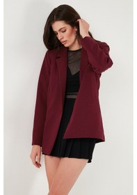 Resim Lela Standart Fit Mono Yaka Desenli Astar Detaylı Blazer Bayan Ceket 6524003 Bordo 