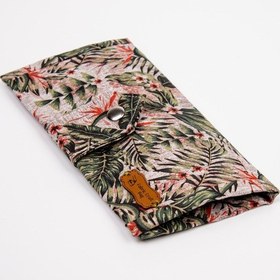 Resim Fabric Craft Bag Kadın Kumaş Cüzdan Duck Kumaş Tropikal Desenli Kartlık Fermuarlı Uzun Cüzdan Haki Yeşil 