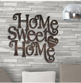 Resim Kişiye Özel Home Sweet Home Koyu Renk Dokulu Ahşap Duvar Yazısı - 3 