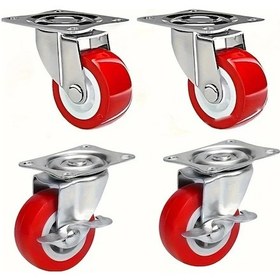 Resim Dashanshop 2 İnç Kırmızı 4 Adet Ağır Hizmet 360 Derece Dönen Sesiz Frenli Ve Frensiz Mobilya Tekerleği 
