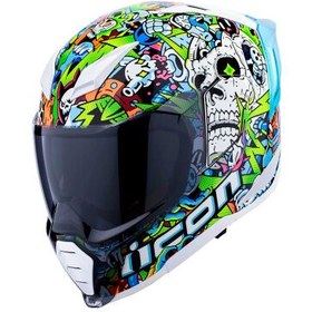 Resim Icon Ultraflite Doodle 3 MIPS Kapalı Motosiklet Kaskı Beyaz / Mavi / Yeşil 