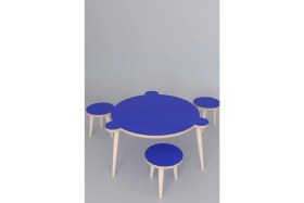 Resim Remaks Yuvarlak Yaz Sil Yüzey Çocuk Masa Sandalye Takımı 1 Aktivite Oyun Masası 2 Sandalye - Mavi 