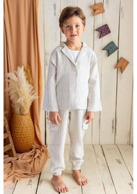 Resim Oliven The Kid Oliventhekid Griy Çizgili Müslin Kargo Pantolon Griy Gri 