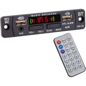 Resim USB-128 Usb-Mıc-Aux-Bluetooth Kumandalı Çevirici Dijital Player Board 