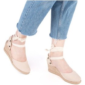 Resim Gerçek Elişi Arkası Açık Geniş Ipli Dolgu Topuk Keten Kadın Espadril Handmade Bej 
