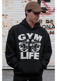 Resim Sevbano Gym Is My Life Baskılı Unisex Oversize Bodybuilding Fitness Sporc Siyah 