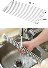 Resim BUFFER® Evye Üstü Katlanır Nihale Paslanmaz Çelik Pratik Sebze Meyve Bulaşık Kurutma Süzgeci 