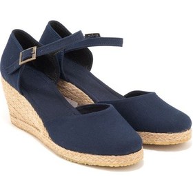 Resim Star Tombis Gerçek Elişi Topuğu Kapalı Bilekten Bantlı Keten Espadril Dolgu Topuk Handmade Lacivert 