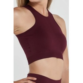 Resim Jerf Palmi Kendinden Desenli Yuvarlak Yaka Kaplı Bra Bordo 